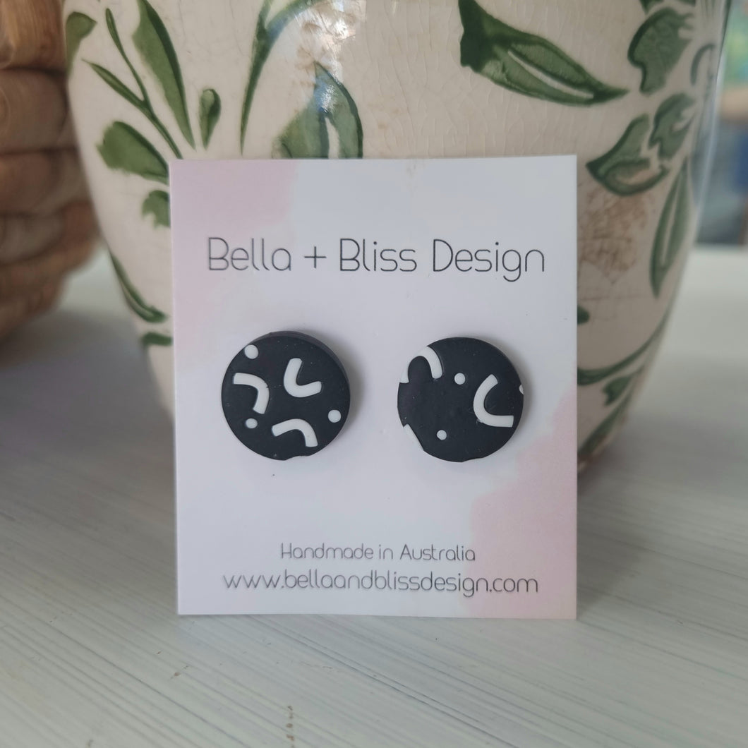 Bella and Bliss - Harlequin studs - Black